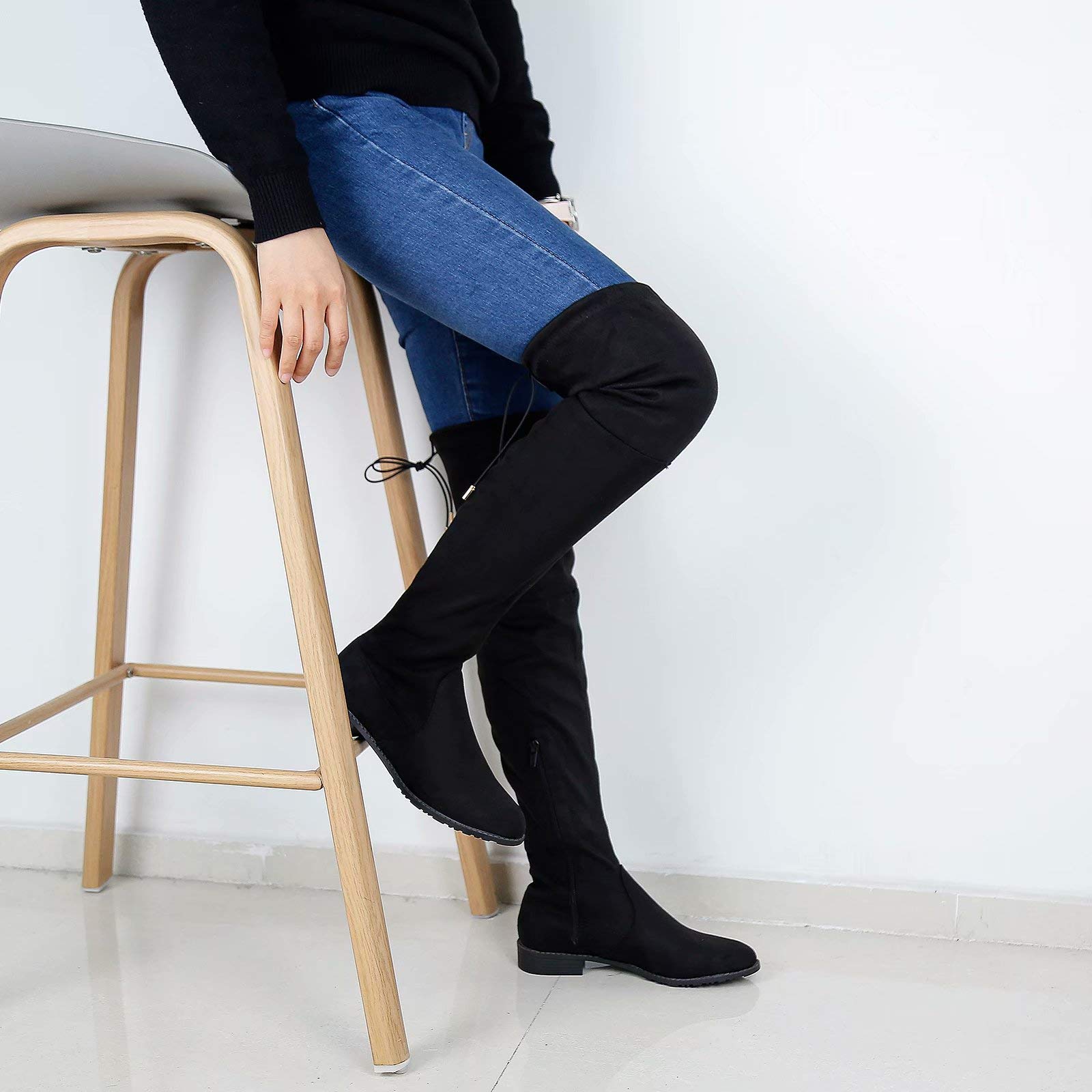 Greatonu - Stivali sopra il ginocchio da donna, caldi, per inverno, stivali alti con cerniera laterale
