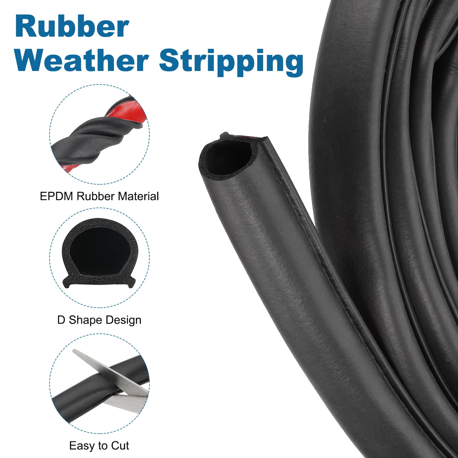 PATIKIL 13 Ft Tira De Goma En Forma De D 3/4" Con Autoadhesivo EPDM Para Sellado De Puertas De Barco RV Auto Camión Marino Garaje Ventana Negro Rojo