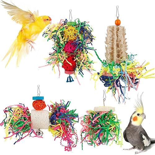 Bird Toys Bird Shredding Foraging Toys Parakeet Toy Chewing Hanging Toy Bird Shredded Paper Bird Cage Accessories Bird Rope Perch for Conure Cockatiel Budgies Lovebird Parrotlet (Without Rope Perch) - Without Rope Perch