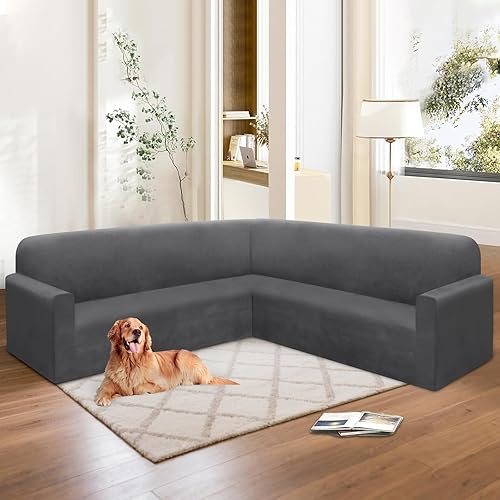 Miniatura 6 de HDCAXKJ Fundas para sofá modular esquinero de terciopelo elástico en forma de L, fundas modulares suaves y gruesas, juego de fundas modulares en