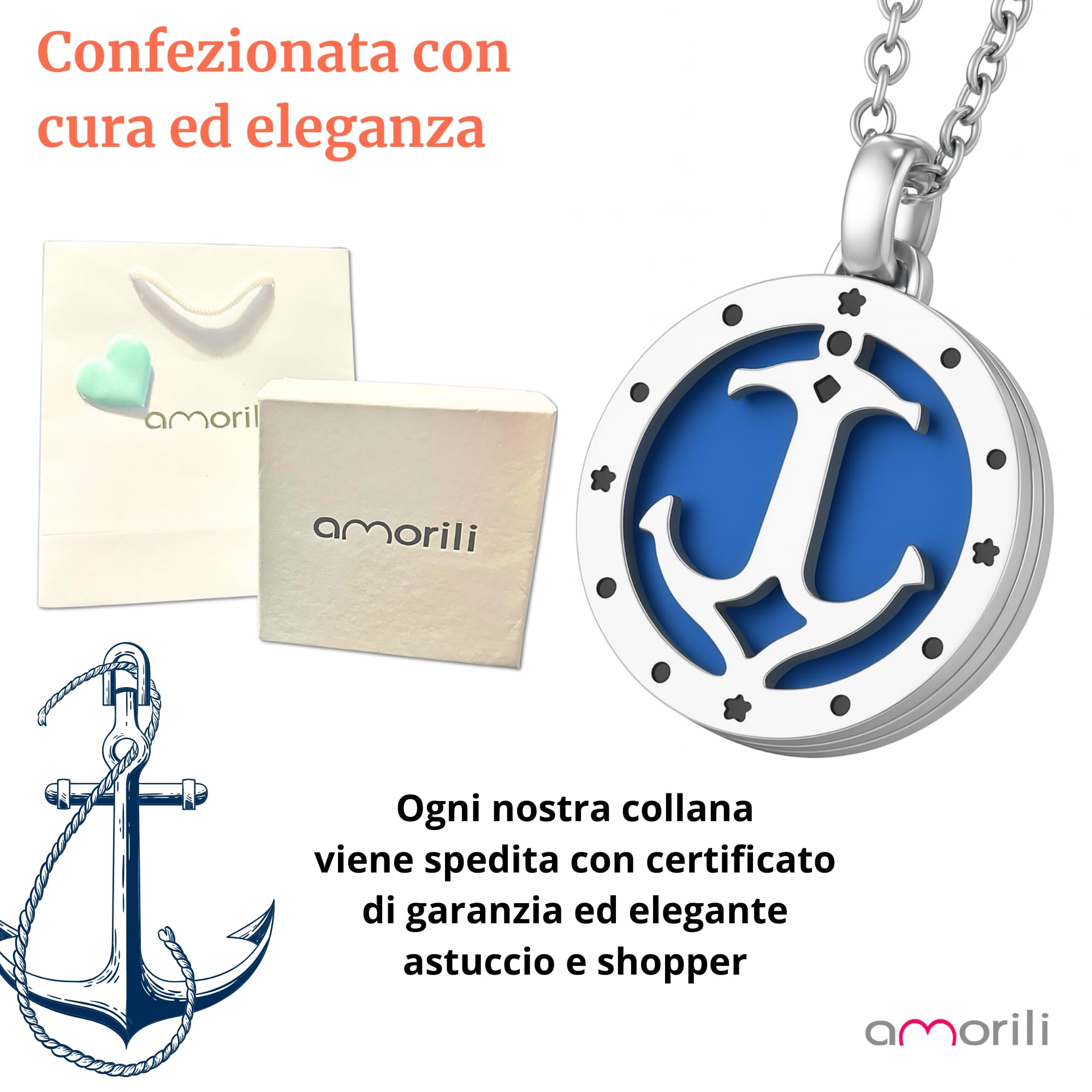 amorili Collana Uomo Acciaio Inox con Ancora e Bandiere Nautiche – Ciondolo Marina Militare Stile Nautico – Idea Regalo Elegante e Sportiva - cll0656b