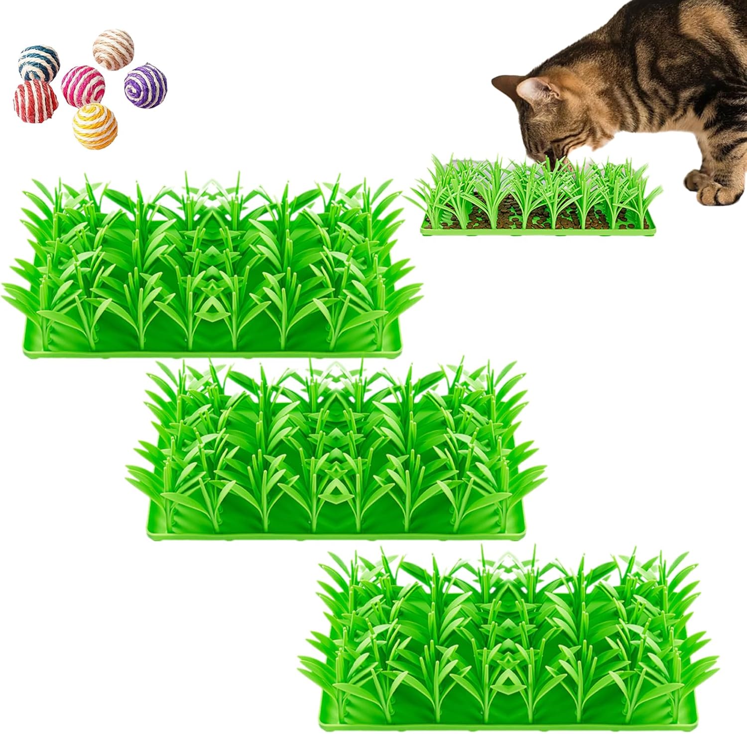 Silicone Grass Mat for Cats, Green Grass Silicone Slow Food Mat, Silicone Grass Snuffle Feeding Mat for Indoor Cats, Cat Treat Puzzle, Pet Slow Feeding Mat, Dog Feeding Mat Interactive Toy (1)