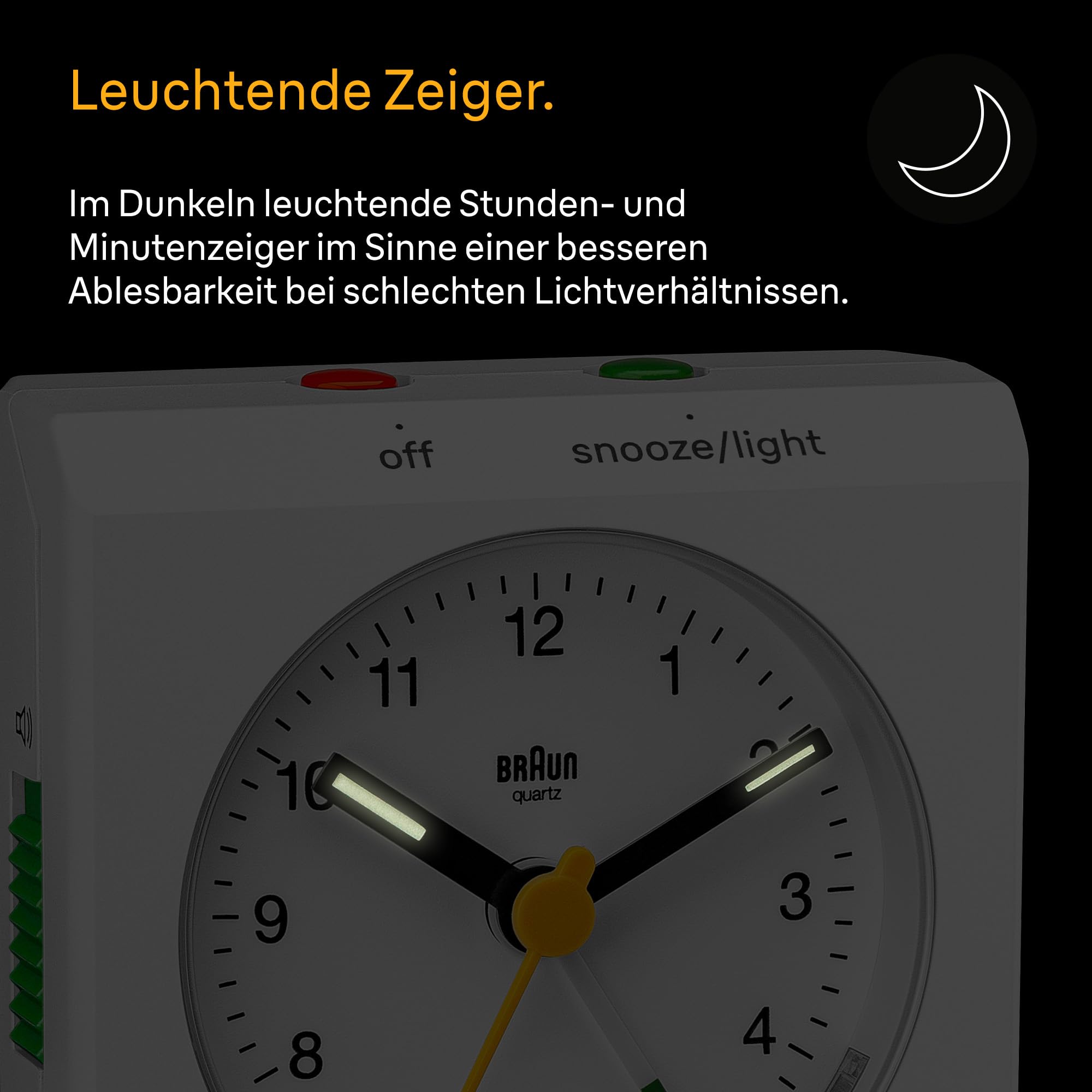 Braun klassischer analoger Reisewecker mit Schlummerfunktion und Licht, Vintage-Design, kompakte Größe, Klappdeckel mit Weltzeitzonenkarte, leises Quarzwerk, Crescendo-Piepton-Alarm in Weiß, BC05W.