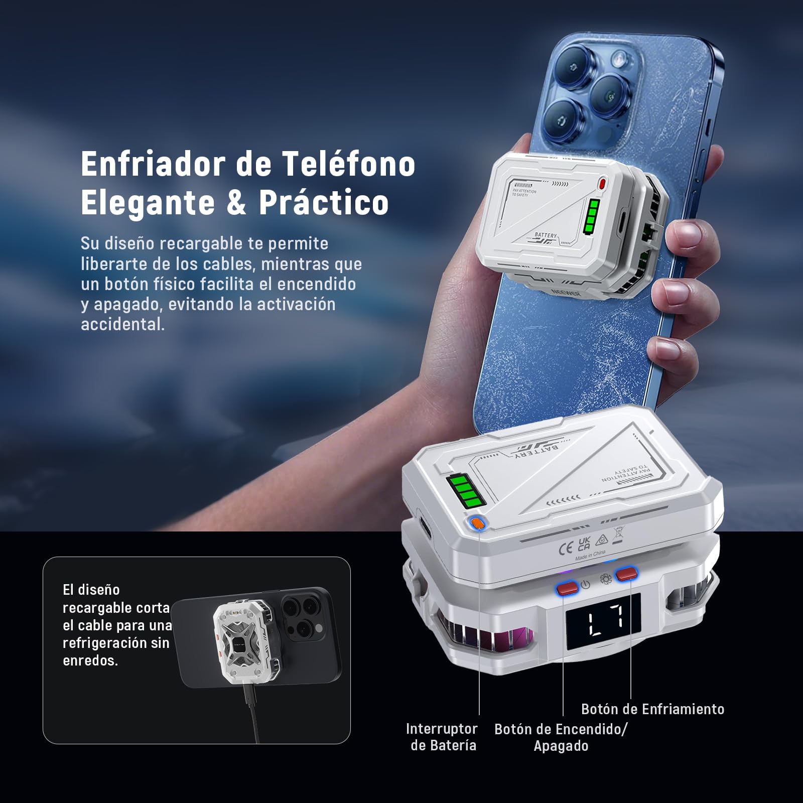 NEEWER BÁSICO Enfriador Magnético Movil con 5000mAh Batería, Carcasa Ventilador Inalámbrico Tipo C con Aro Magnético Clip, Compatible con iPhone 16 15 Pro Max MagSafe Samsung para Gaming, PA096