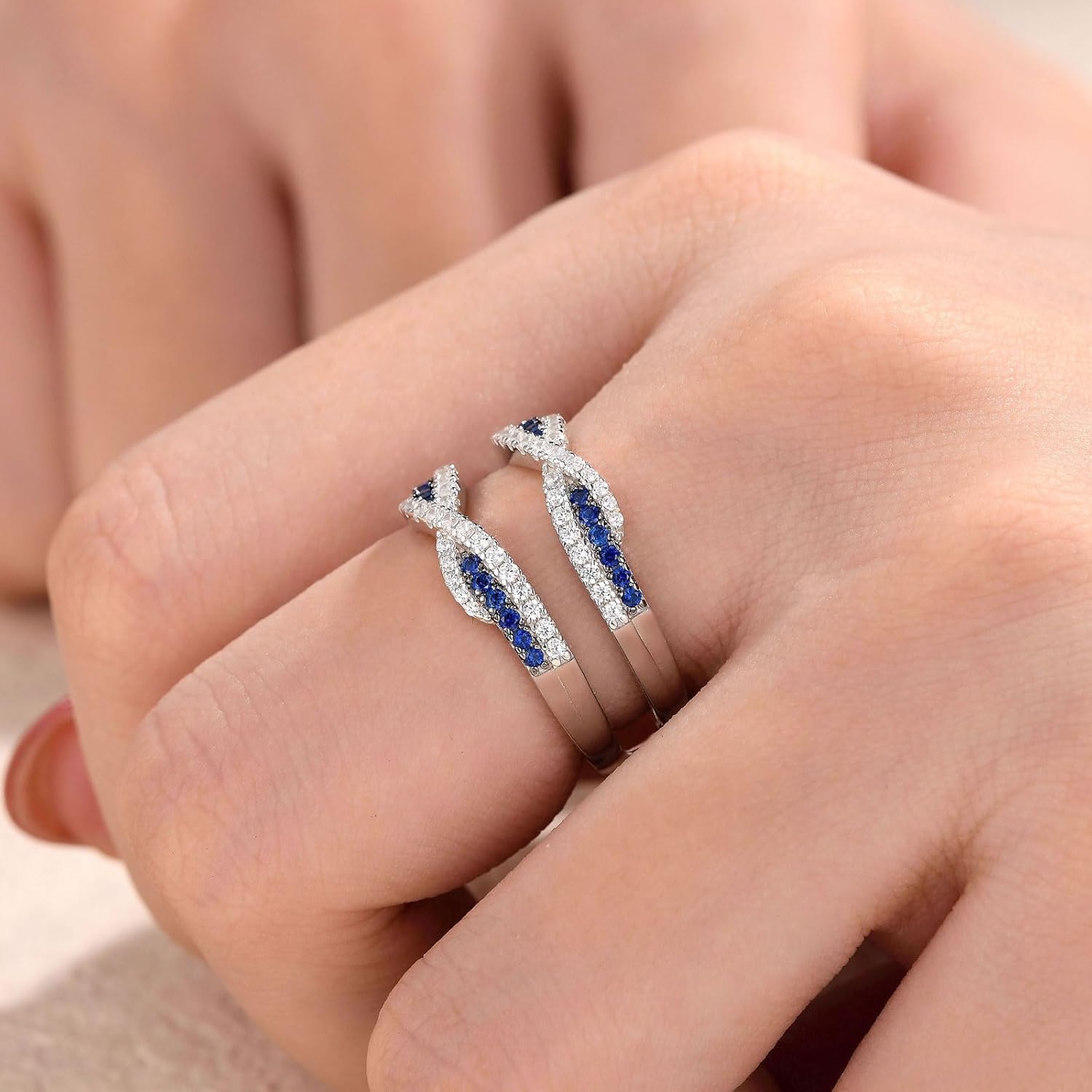 SHELOVES Blue Sapphire White CZ Ring Enhancer for Engagement Rings Infinity Wrap Guard 925 Sterling Silver 5-10 - Image 5