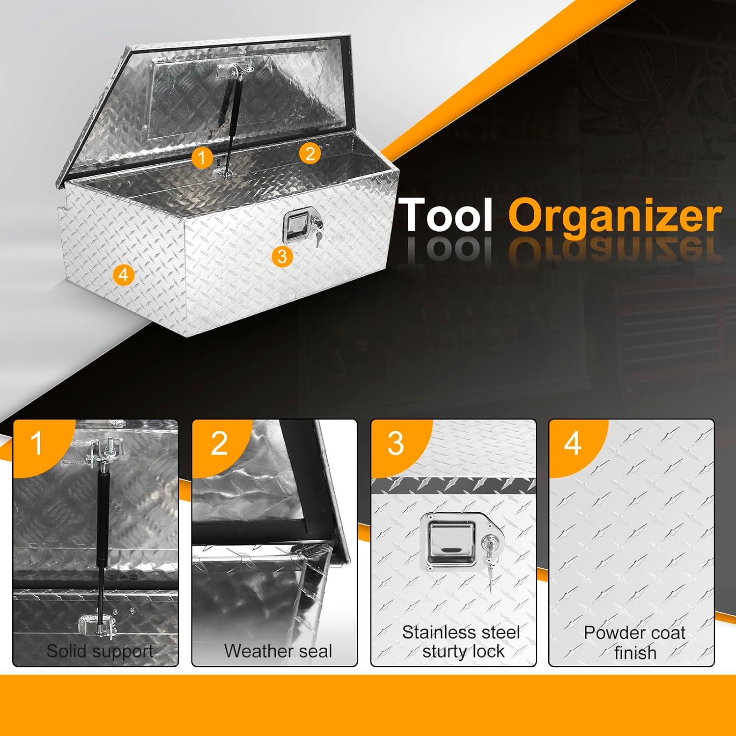 39"x15"x12" Trailer Tool Box,Aluminum Diamond Plate Storage Tongue ToolBox,Truck Chest box Organizer w/Lock and Keys For Pickup,Truck Bed, RV, Trailer,Heavy Duty Waterproof box-Silver