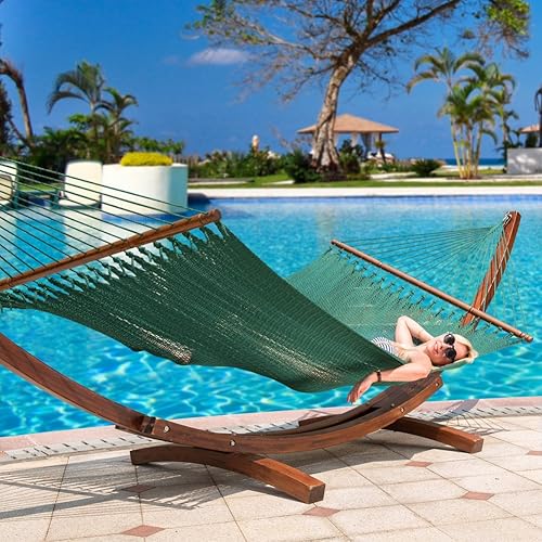 Miniatura 8 de Lazy Daze Hammocks Hamaca doble de cuerda caribeña de 10.5 pies para 2 personas, hamaca de poliéster tejida a mano con barras separadoras, para