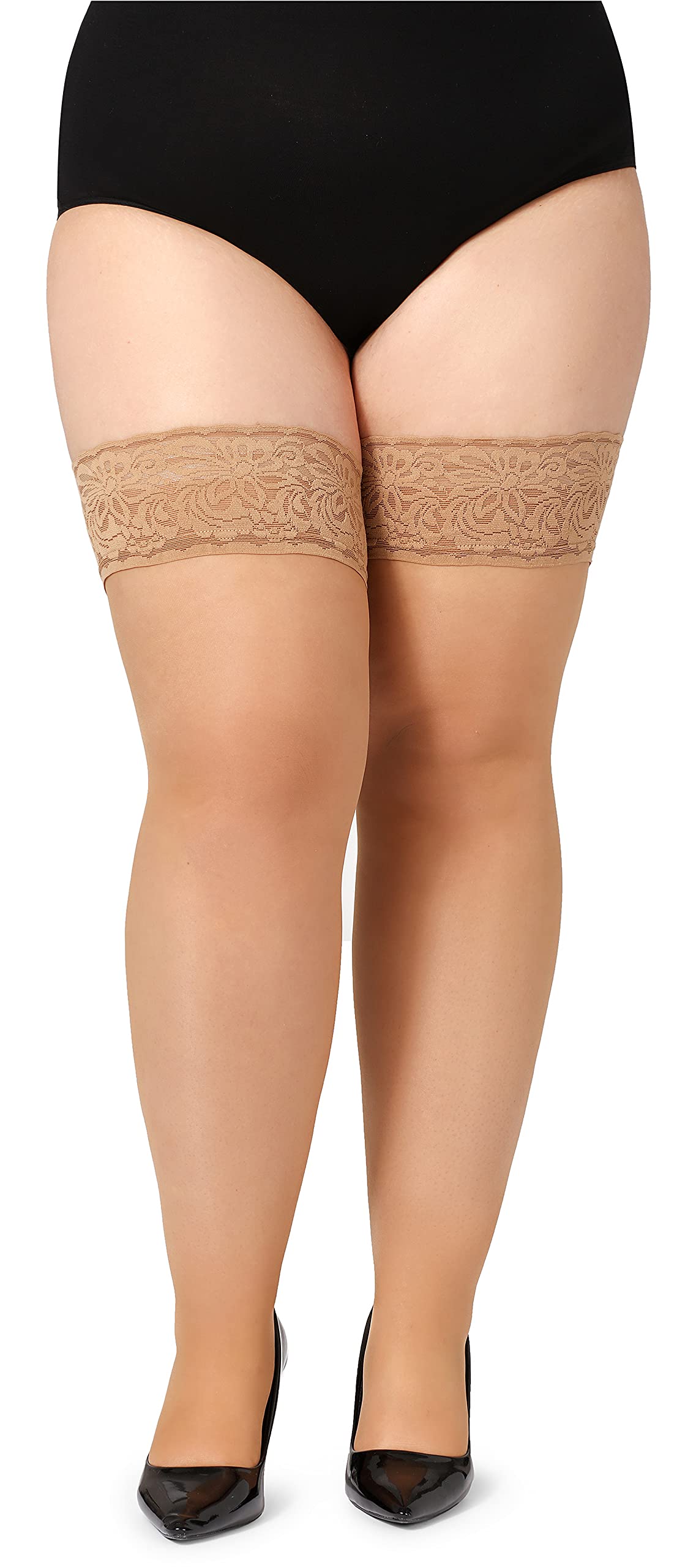 Bellivalini Damen halterlose Strümpfe mit Spitze Plus Size 20 DEN BLV-1126