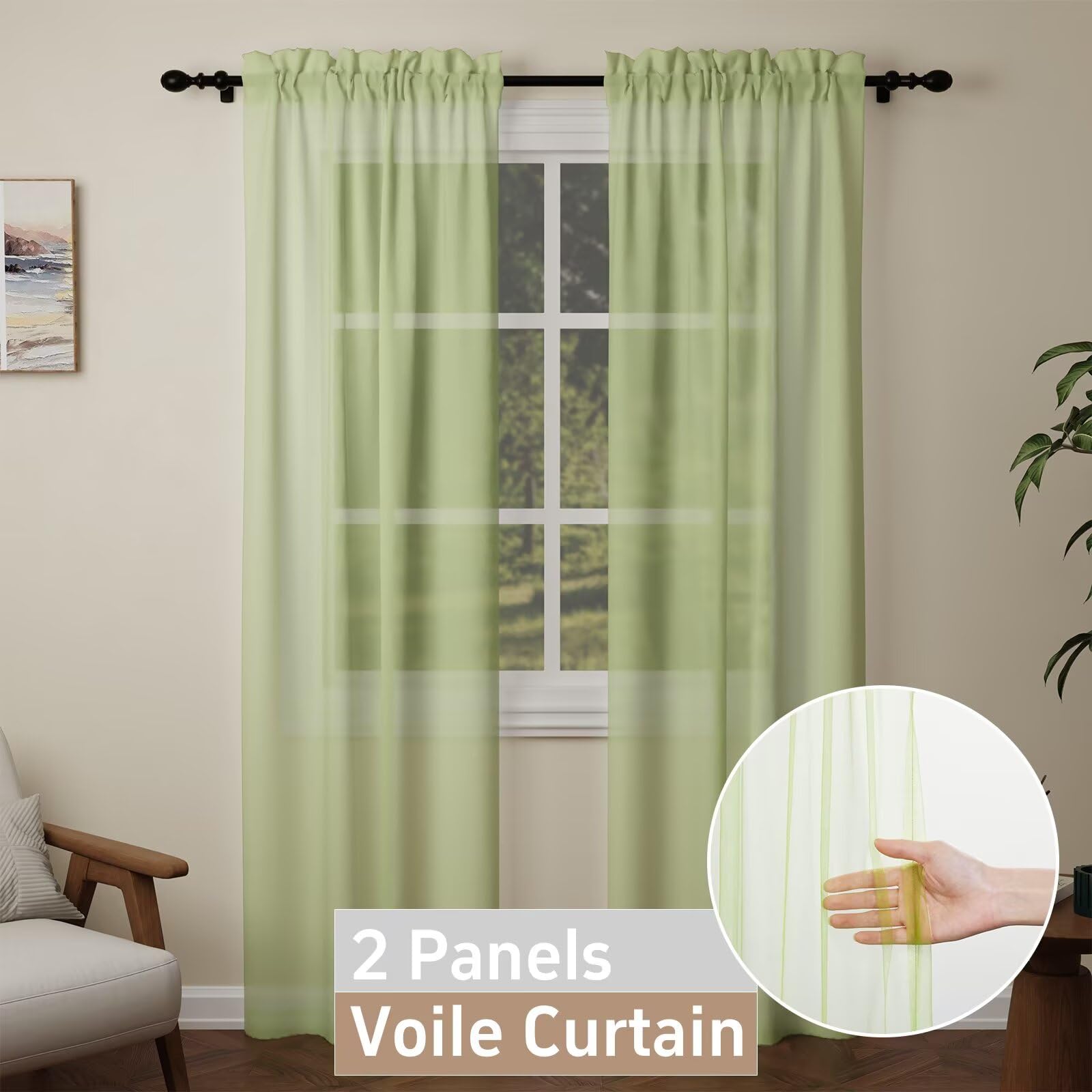 Pacok Green Voile Curtains - Image 3