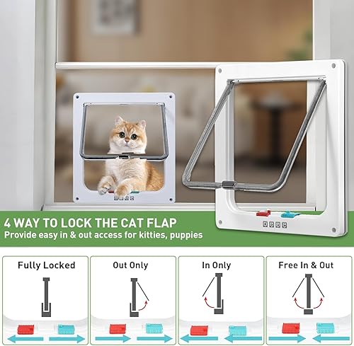 Miniatura 4 de Puerta de gato para ventana, ventana de seguridad para gatos con bloqueo de 4 vías, inserto de ventana de puerta de gato apto para mascotas,