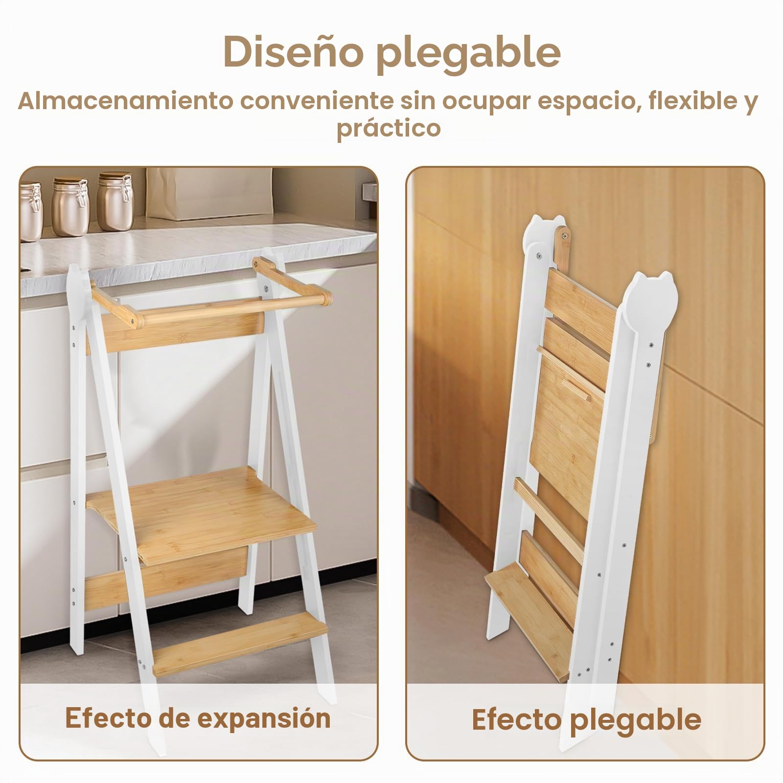 Torre Montessoriana de aprendizaje, plegable multiusos, torre de aprendizaje a partir de 1 año, caminata, escalera para niños, 88 x 45 x 45 cm, color blanco