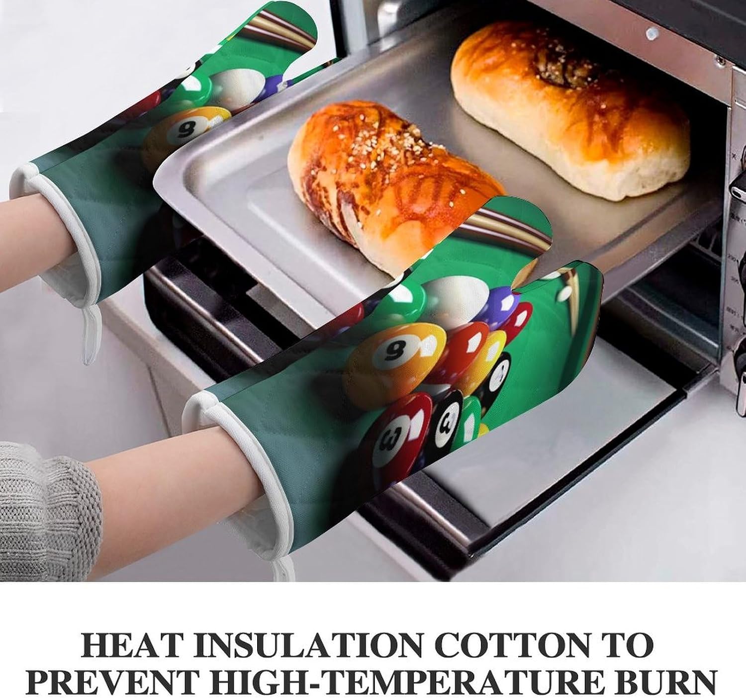 2 Pcs Oven Mitts Heat Resistant Kitchen Gloves Soft Safety Billiards Oven Glove for Microwave, Barbecue