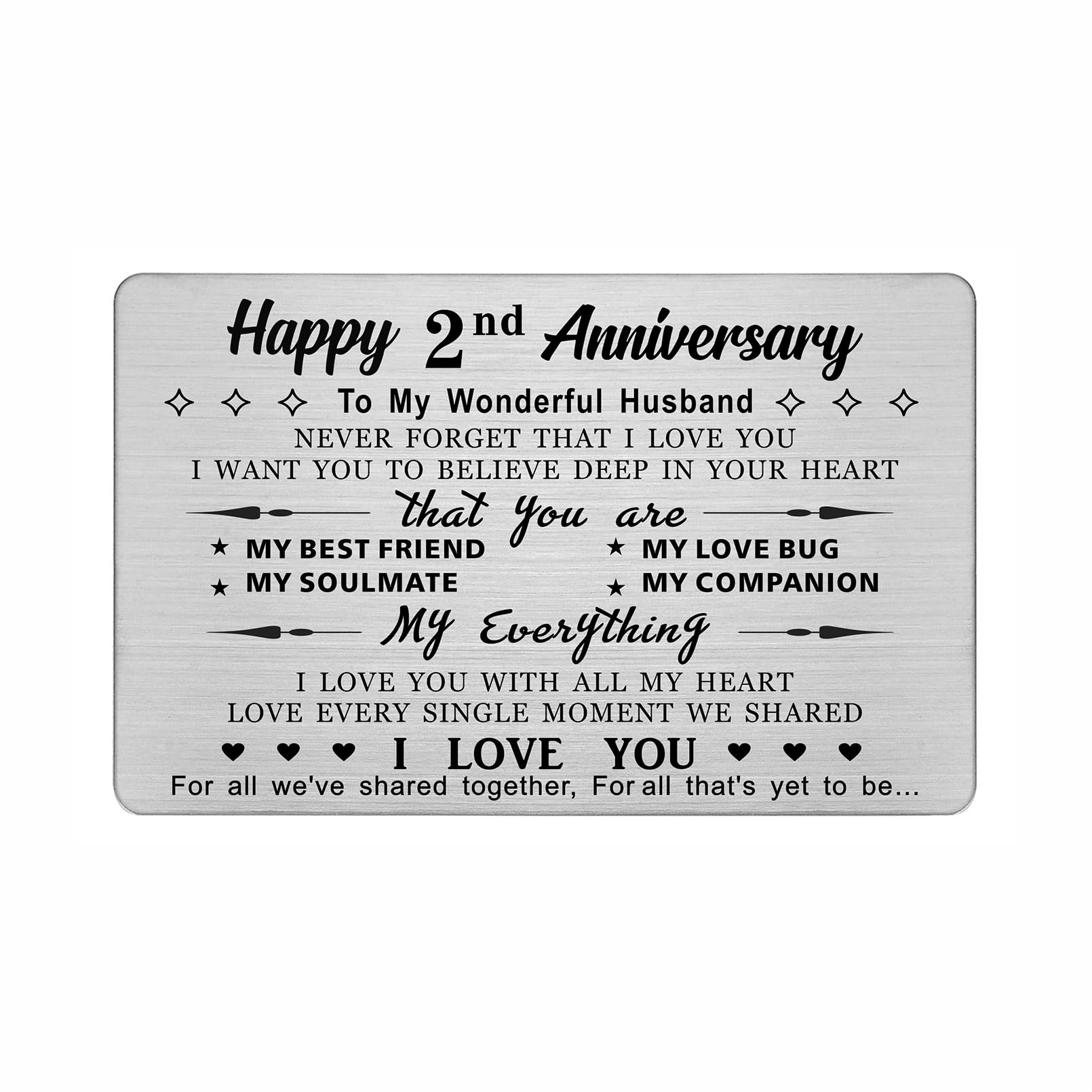 DEGASKEN 2nd Anniversary Card for Him Husband - Never Forget I Love You Stainless Steel Wallet Gift โ image 1