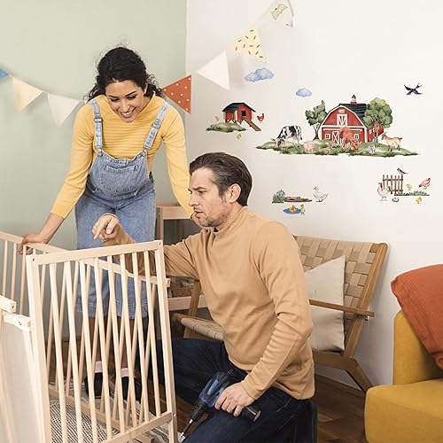 Miniatura 4 de SUPERDANT Calcomanías de pared de animales de paisaje de granja, 8 estilos de animales de granja, decoración de pared, pájaros, ovejas, pollos,