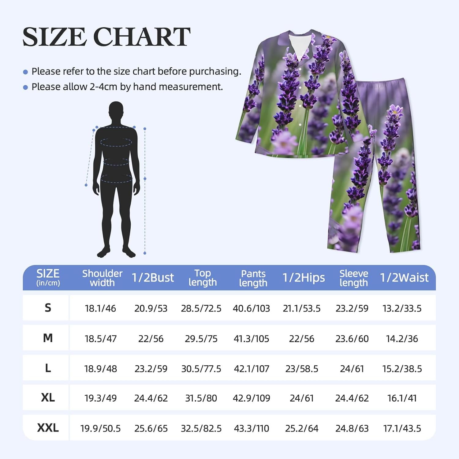 Purple Lavender Floral Flowers Print Luxurious Mens Pajamas Set,Soft Breathable Pajamas, Perfect For Winter Christmas