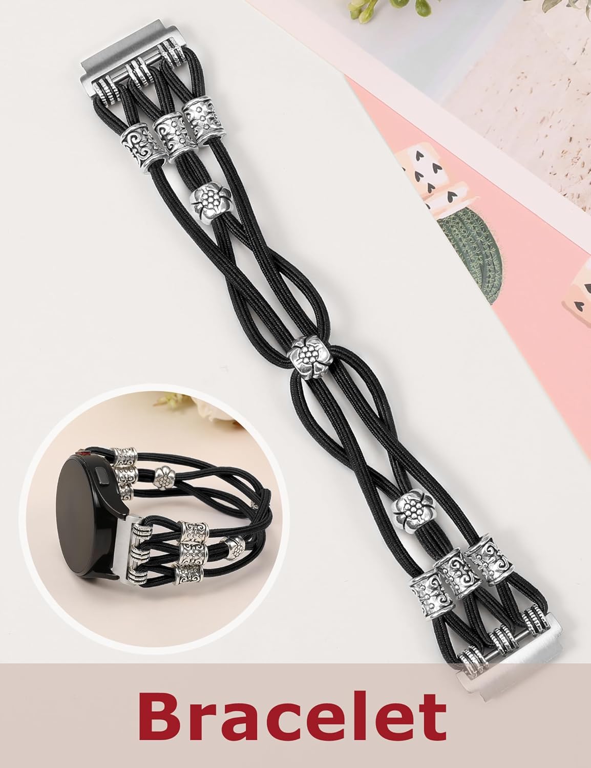 TOYOUTHS Boho Beaded Bracelet Band Compatible with Samsung Galaxy Watch 7 6 5 4 FE 40mm 44mm/Watch 6 Classic/Watch 5 Pro/Watch 4 Classic/Active 2/Watch 3 Women, 20mm Stretchy Solo Loop Dressy Strap - Image 3