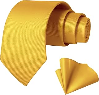 TASTION Men's Classic Solid Color 3.15" Necktie & Pocket Square Set with Gift Box - Wedding Business Tie Gift