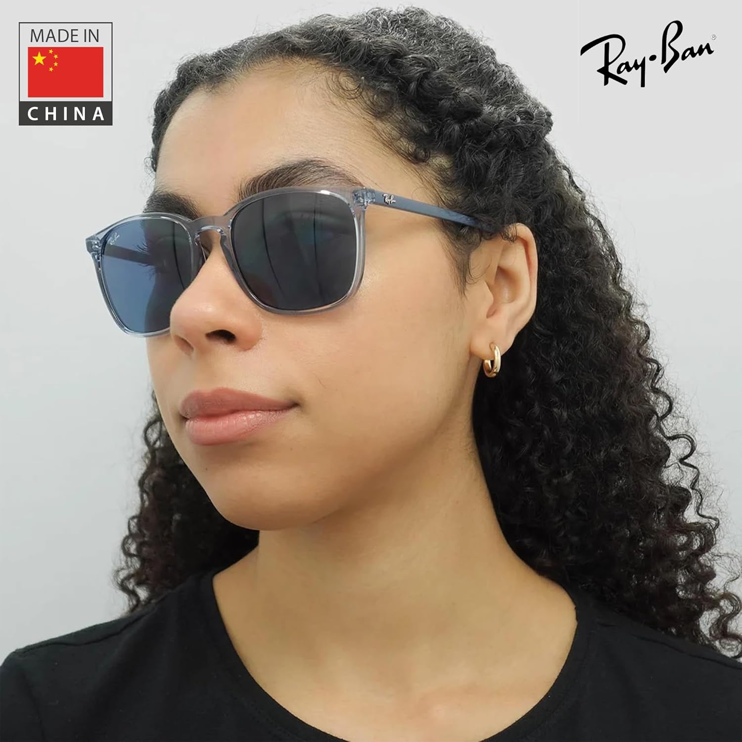Ray-Ban RB4387 Square Shaped Sunglasses for Men & Women with Official Eyewear Kit Polished Transparent Blue Frame | Dark Blue Lens 56 Millimeters image 6 of 7 B0D4845YTS