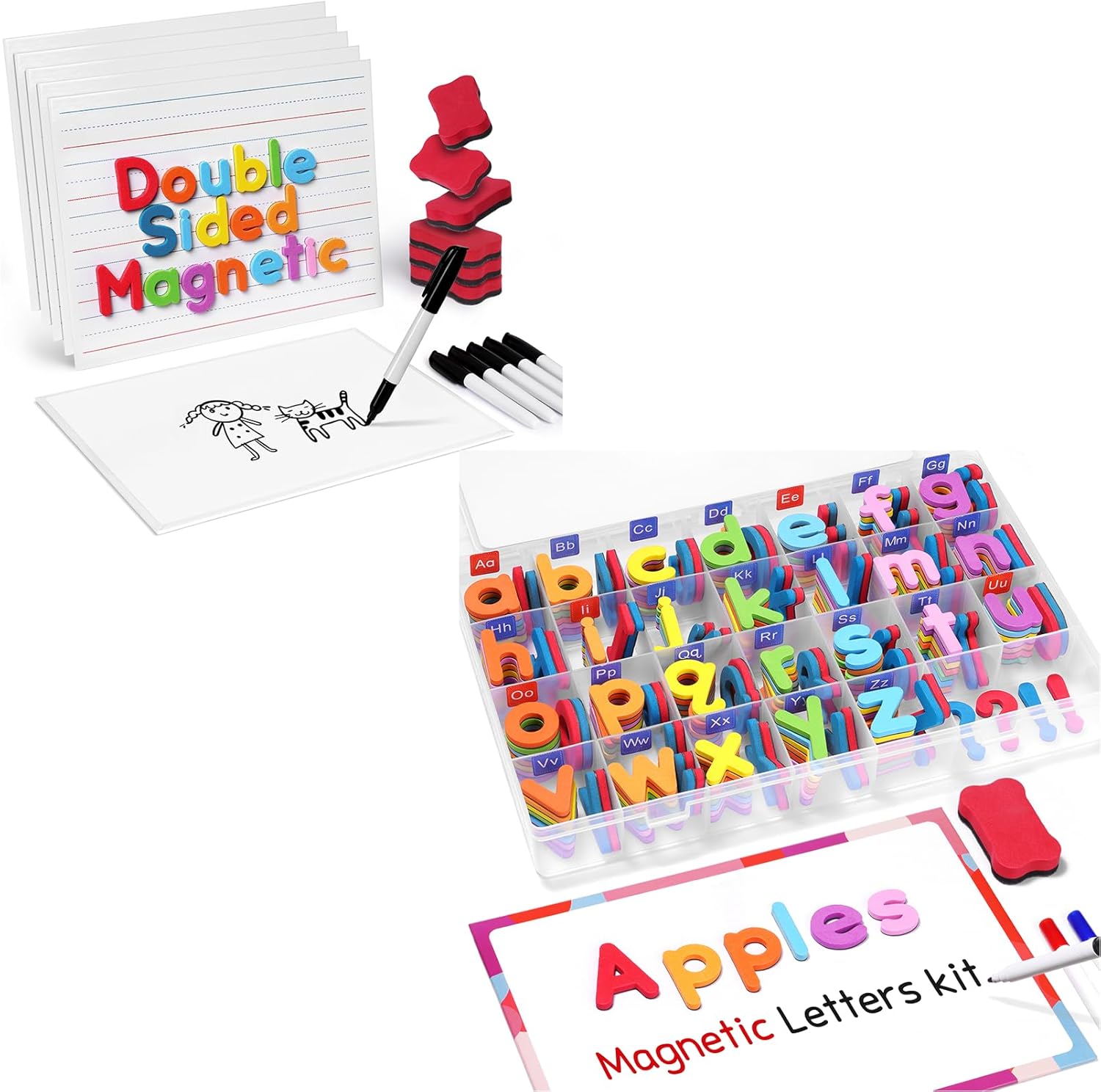 Gamenote 6 Pack Magnetic Small White Board Set & Classroom Magnetic Alphabet Letters Kit 238 Pcs