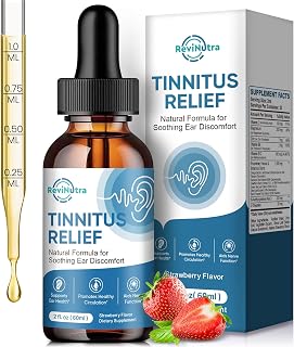 ReviNutra Tinnitus Relief Drops: Herbal Ear Ringing Relief with Ginkgo Biloba, B12, Antioxidants - Strawberry Liquid for Buzzing Ears, 2oz
