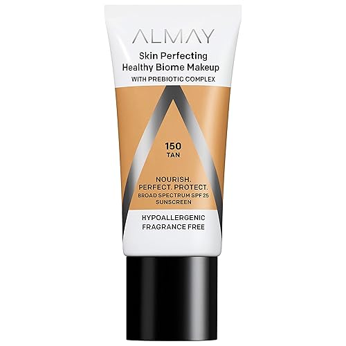 Vista 17 de Almay Skin Perfecting Healthy Biome Foundation Makeup con complejo prebiótico SPF 25, hipoalergénico, sin fragancia, 120 beige, 1 onza líquida. 100