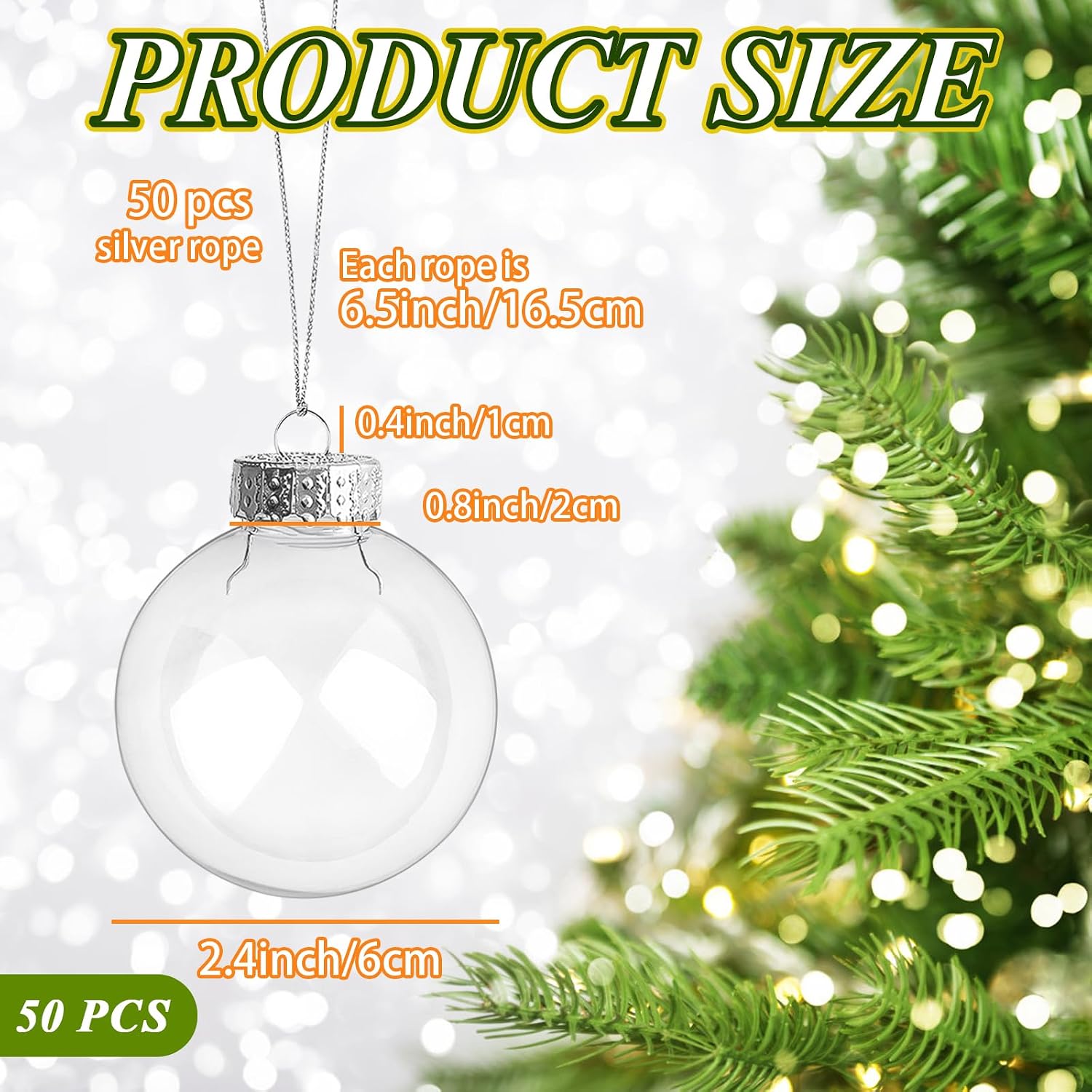 50 Pcs Clear Christmas Ornaments Balls,2.4 inch/6 cm Plastic Refillable Decorative Ball,Removable Top Clear Hanging Ornaments Ball for DIY Craft,Party,Home Decor,Wedding,Xmas Tree Decor