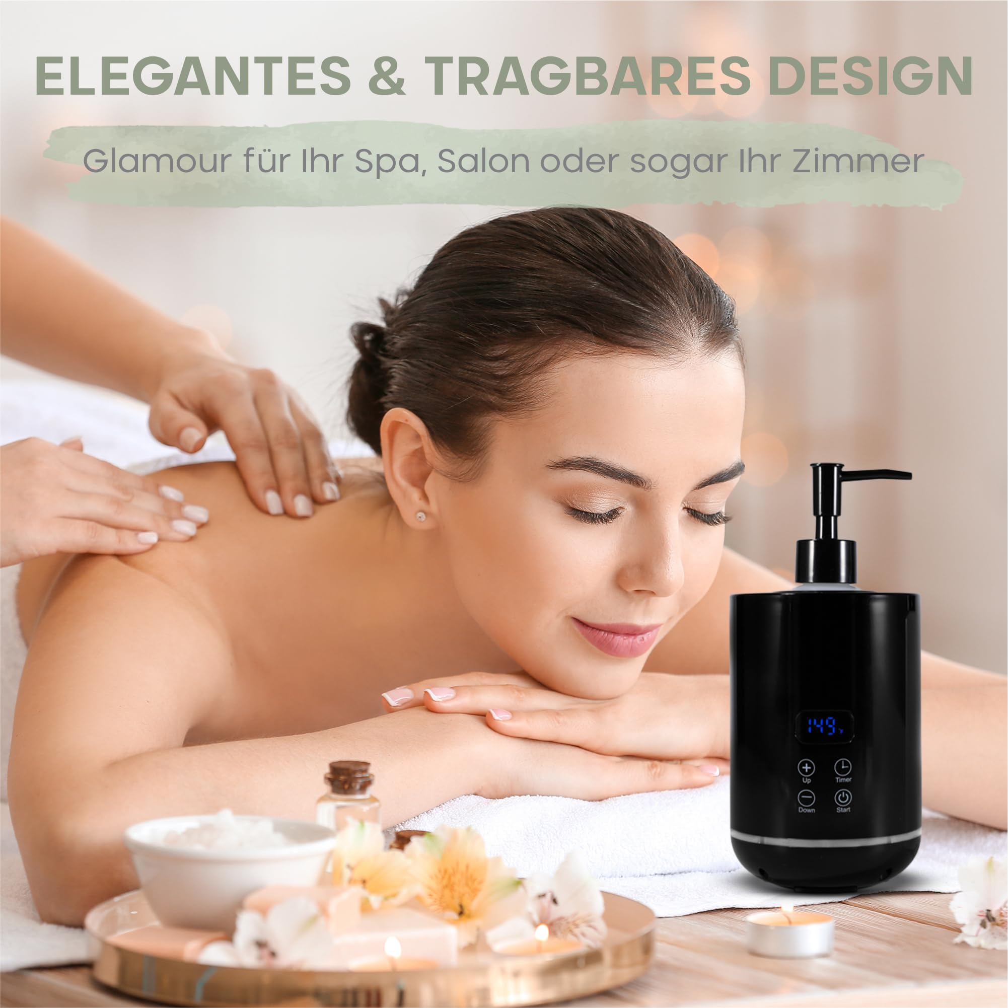 Massageöl Wärmer, 250 ml Kunststoff Flasche (2x), Fast-Heating Technologie (20 Min Aufheizen), Massageöl und ätherische Öle, Temperatur (30-65 Grad), Massage Wellness, stilvoller Erwärmer (Schwarz)