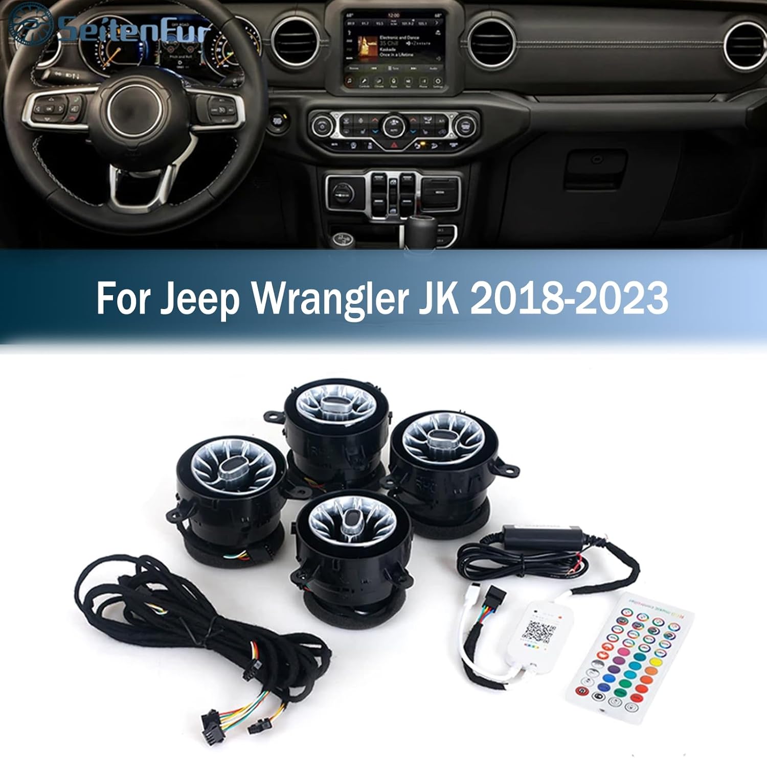 64 Color LED Atmosphere Light Air Vent For Jeep Wrangler JL 2018-2023 Car AC Vent