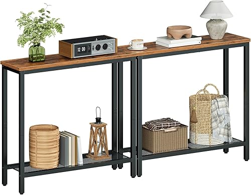Miniatura 10 de HOOBRO Mesa consola estrecha de 29.5 pulgadas, mesa de entrada pequeña con estante, mesa de sofá delgada de 2 niveles, mesa detrás del sofá, mesa