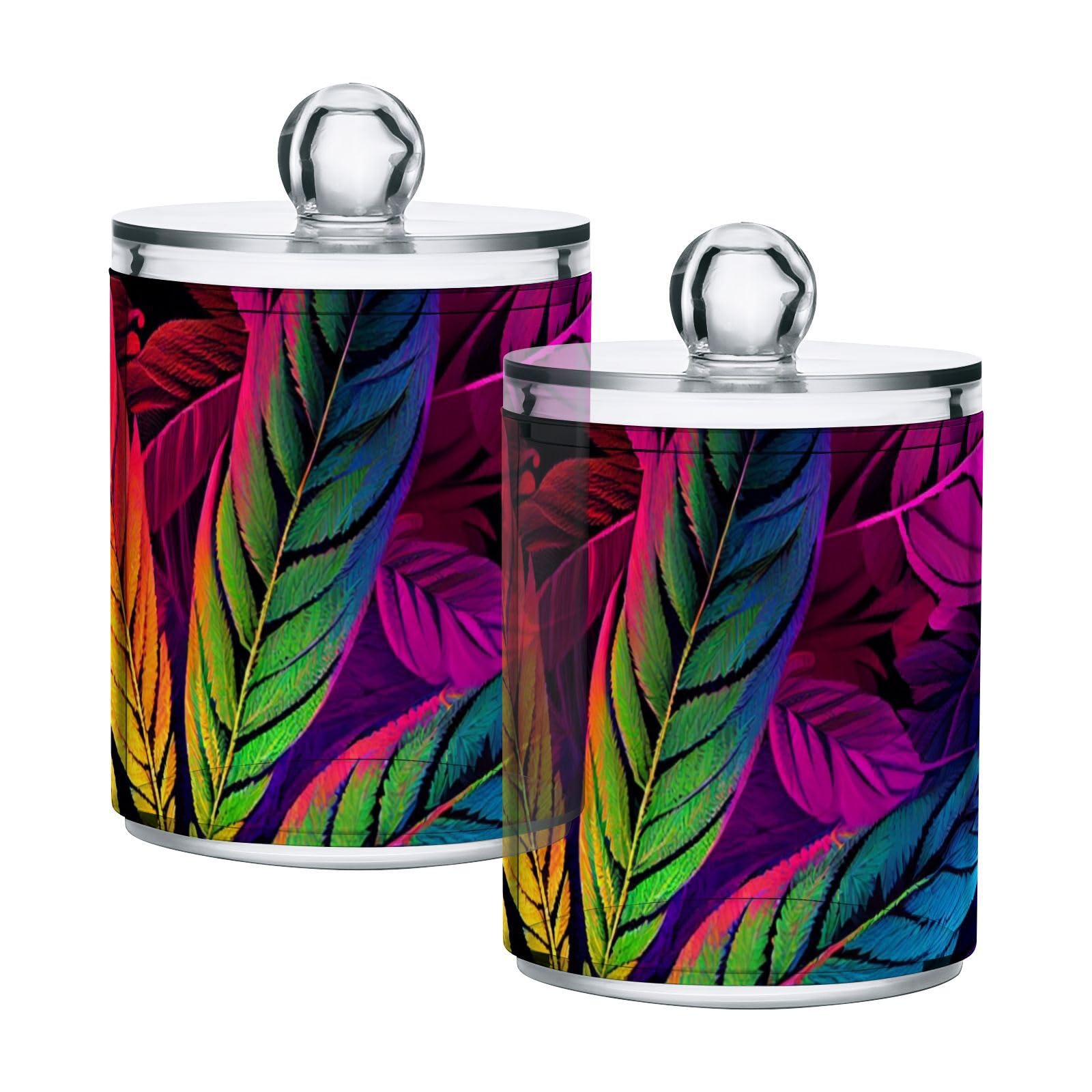 Leaf-print Restroom Bathroom Organizers with Lid Qtip Holder Dispenser Apothecary Jars Cotton Balls Pads Swabs Holder Jar 4