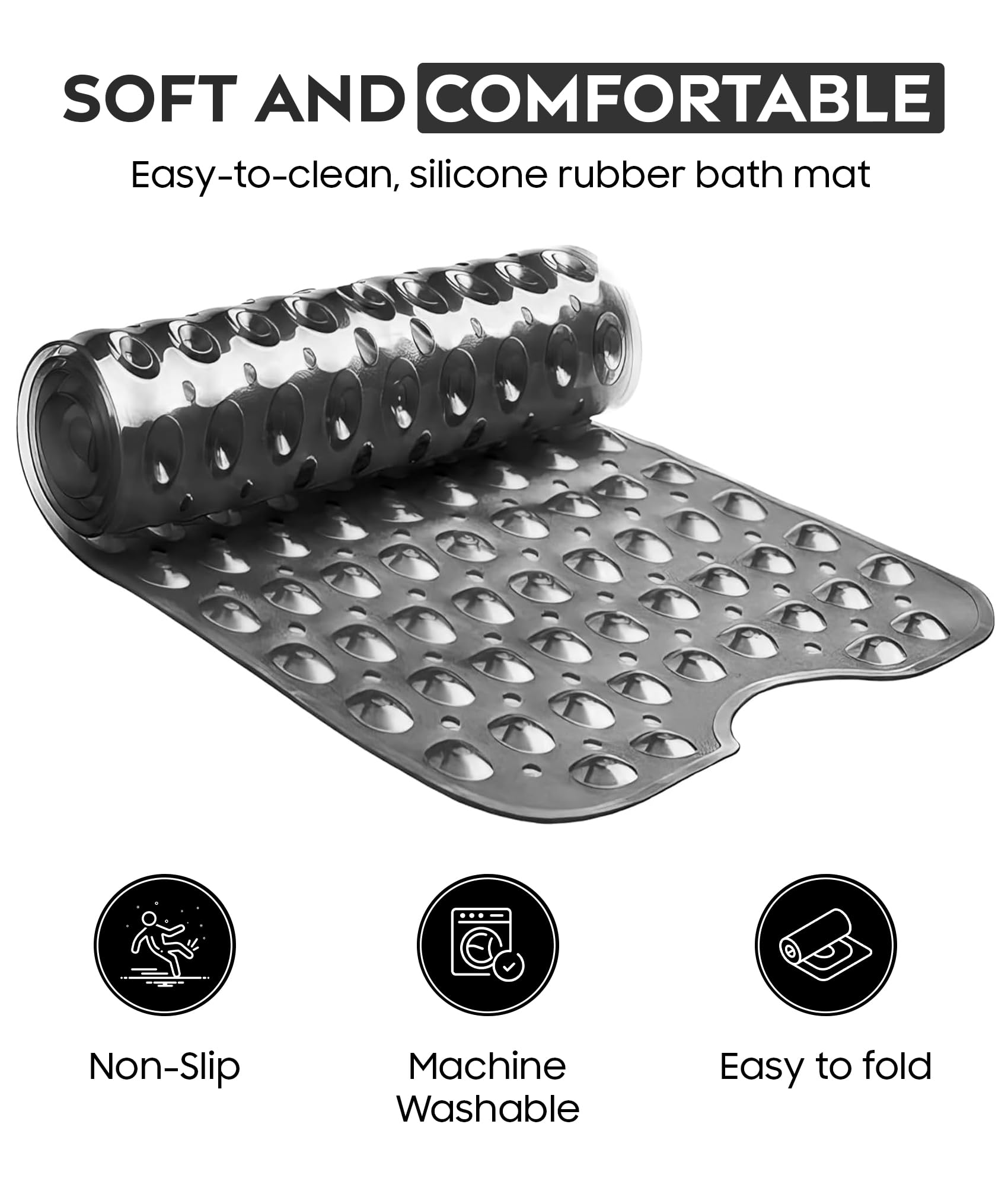 ADOV Tapis de Bain antidérapant 100x40 cm Extra Long Anti-moisissure 200 ventouses Trous de Drainage Lavable en Machine
