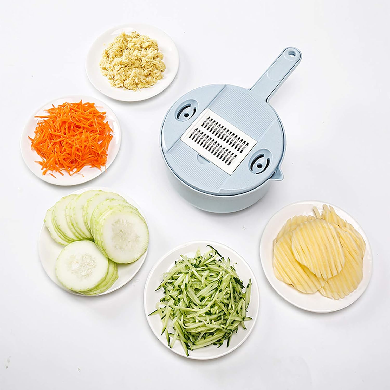 Salad Food Chopper Spiralizer for Cucumber Fruit Tomato Potato Vegetable Chopper Slicer Manual Onion Slimming Chopper Professional Mandolin Slicer with Container and Drain Basketball Blue 17.5 x 8.5