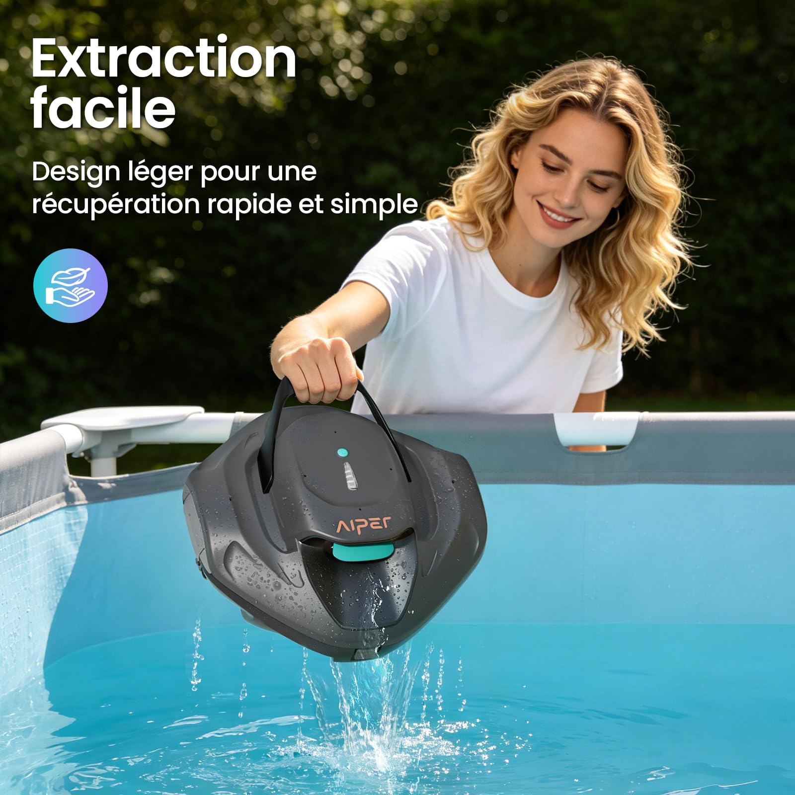 AIPER Seagull 800B Robot Piscine, Aspirateur Piscine Hors Sol, 90 Min d’Autonomie, Stationnement Automatique, Affichage LED, Robot Piscine sans Fil pour Piscines Hors-Sol Jusqu’à 80 m²