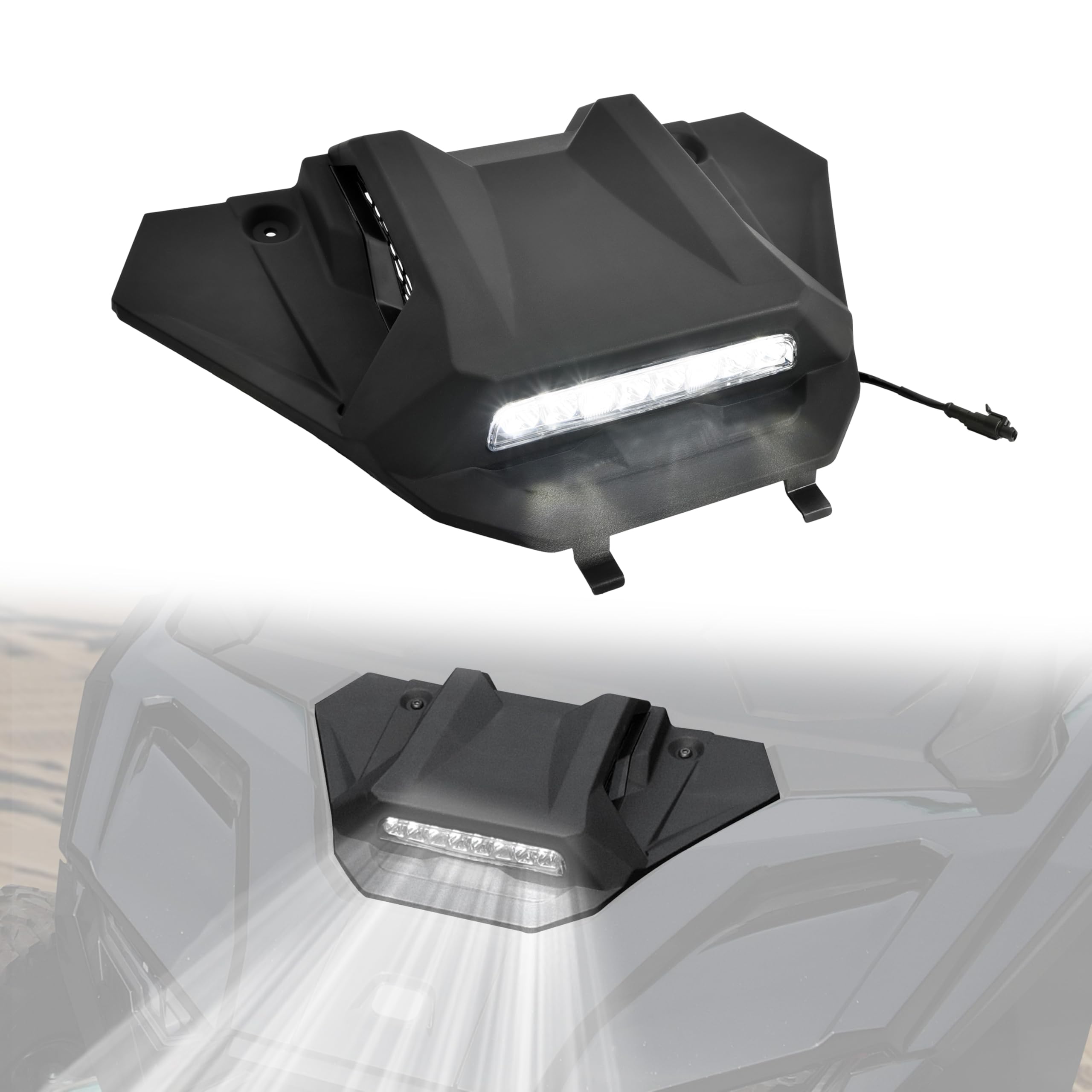 SLORIMOD Sport Hood Scoop with LED Spotlight for Polaris RZR PRO XP XP4/PRO R R4/S S4 2025 Accessories, Front Turbo with Left Right Mesh Ventilation Sleek Cool PP Material