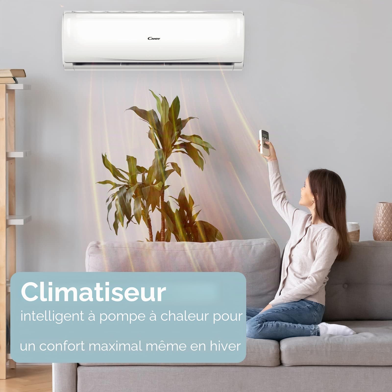 Candy, Climatiseur Smart Line Air 18000 Btu, 28 dBA, pompe à chaleur, déshumidificateur, Steri-Clean 56°, Self-Clean