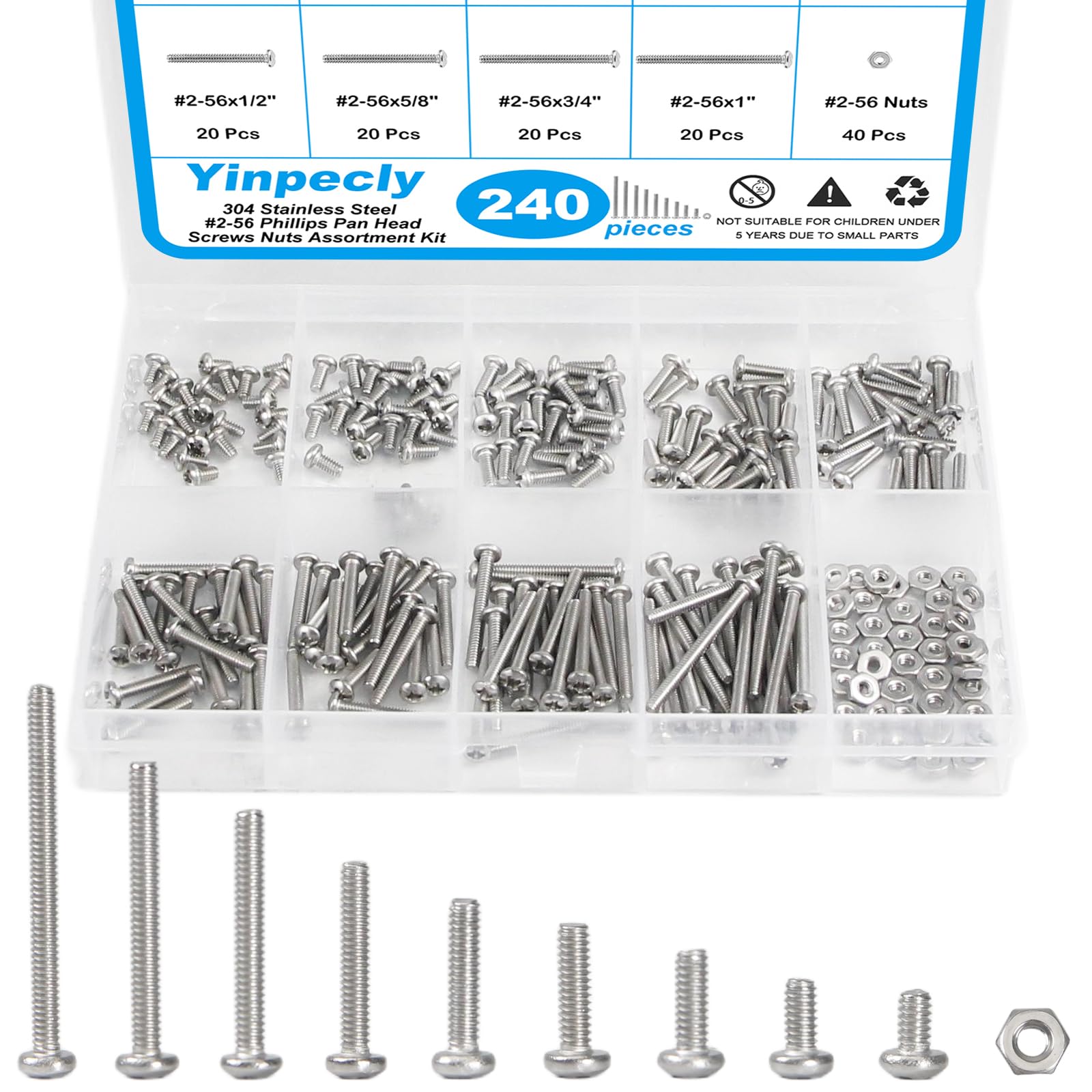 140pcs #10-24 Machine Screws, Nuts & Washers Kit -11
