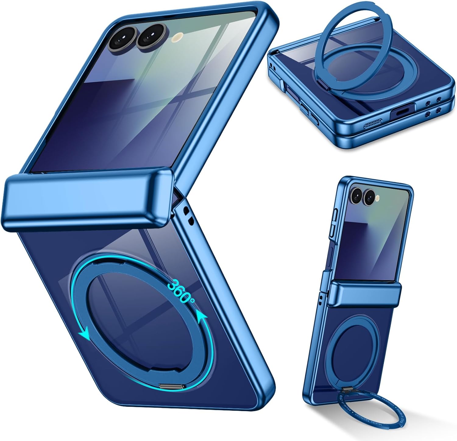 Bentoben Magnetic Case pour Samsung Z Flip 7 Compatible avec le couvercle de couverture de boîtier transparent à étagère de rotation de couverture de couverture de boîtier transparent à étalage MAGSAFE 360