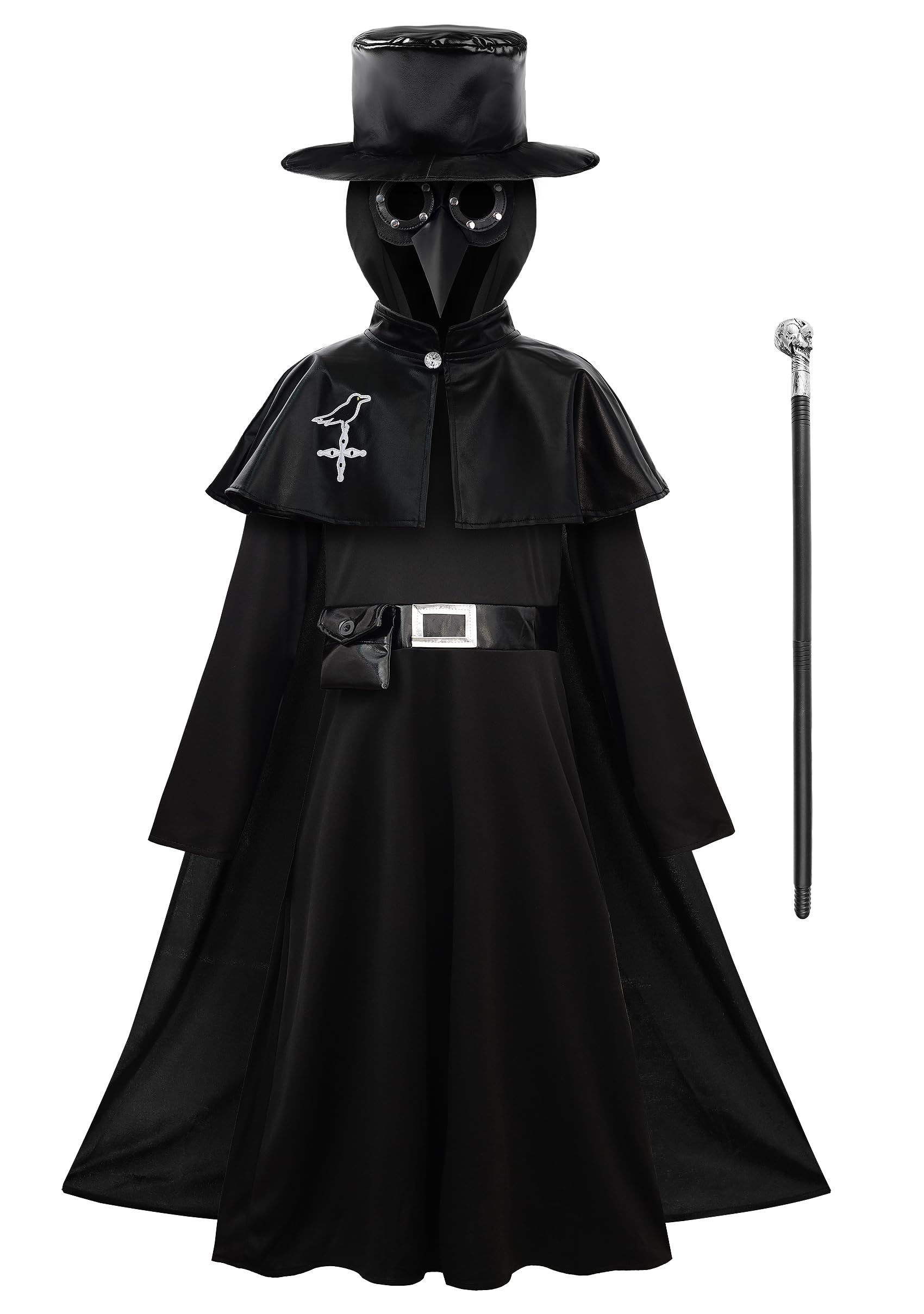 ReliBeauty Medico Della Peste Costume Bambino 3-12 anni Medievale Costume con Accessori Corvo Maschera Scettro Cappello per Halloween