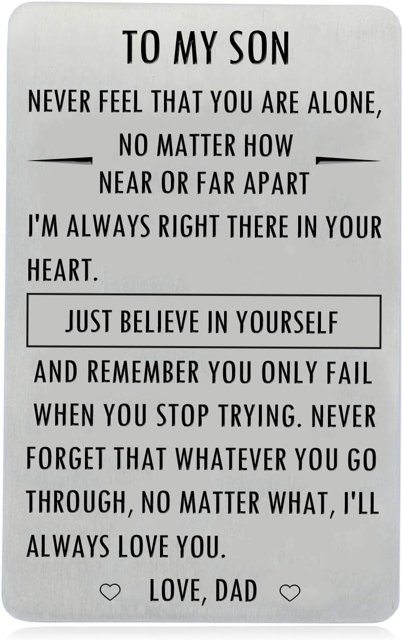XYBAGS Gifts for Son from Dad, To My Son Engraved Wallet Card Inserts with Inspirational Quotes, Christmas, Birthday, Graduation, Gift Ideas