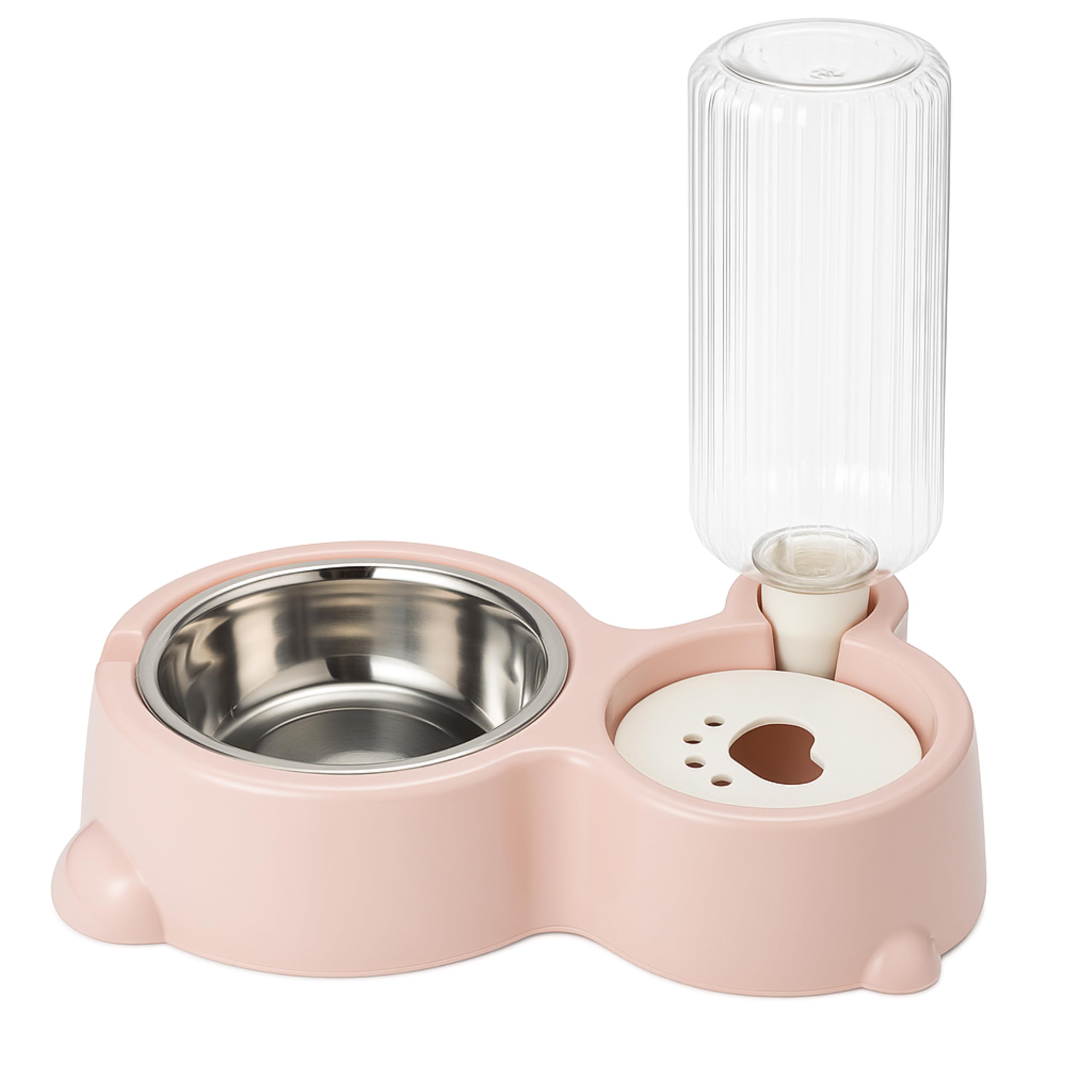 PRAYTEX 2 In1 Pet Feeder Food and Water Dispenser|Stainless Steel Bowl|Automatic Water Dispensing Mechanism|Suitable for Cats and Dogs,?32 cm,H_22 cm,W_16.5 cm(Multicolor)