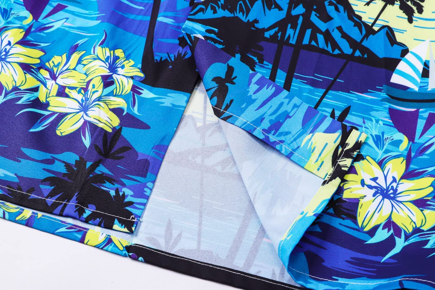Cromoncent Camicia hawaiana per ragazzo e uomo, a maniche corte, colletto cubano, tropicale, estate, spiaggia, Blu reale hawaiano, XL