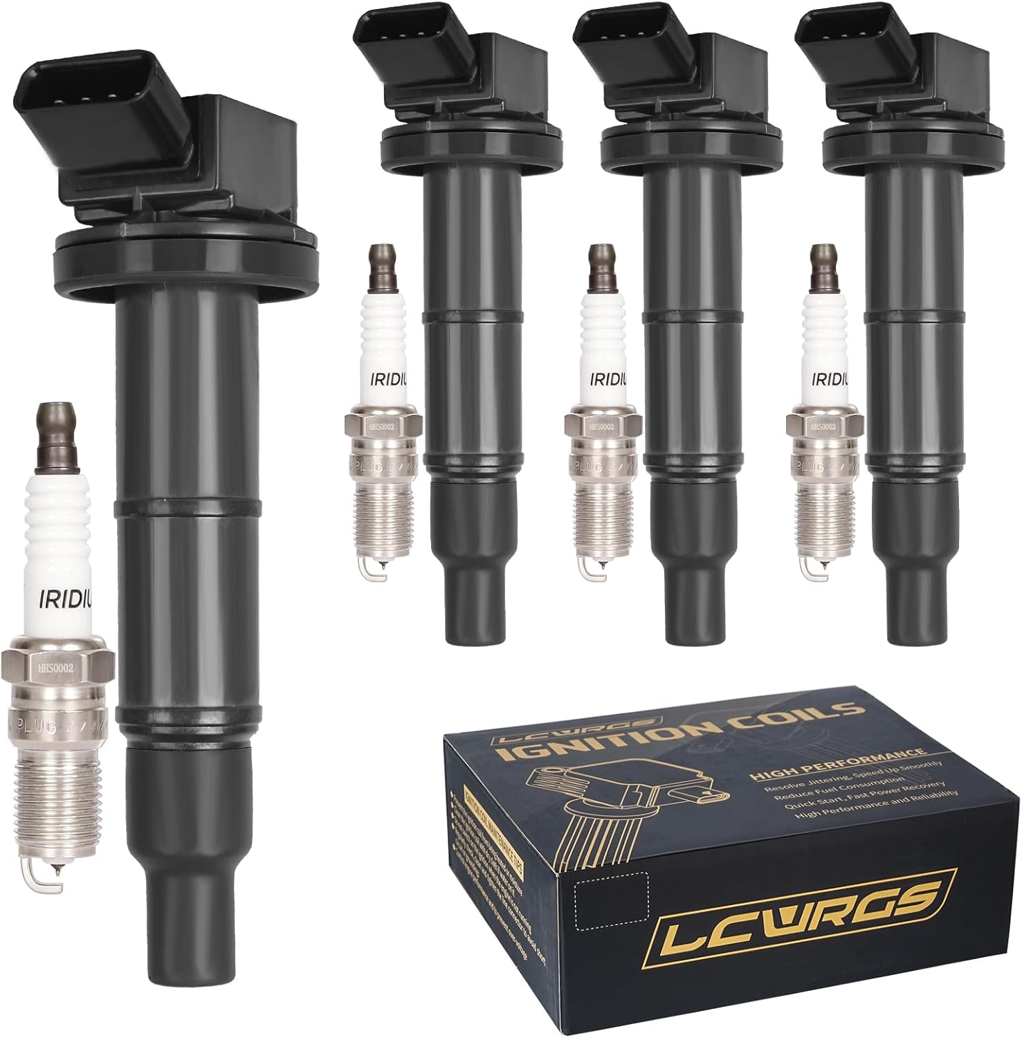Set of 4 Ignition Coil Packs and Iridium Spark Plugs for Toyota Camry Highlander RAV4 Matrix Solara Corolla Scion TC xB 2002 2003 2004 2005 2006 2007 2008 2009 2.4 L4 Spark Plugs and Coils UF333 C1330