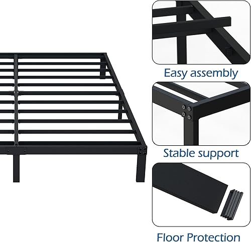 Miniatura 3 de Base de cama King de 9 pulgadas, plataforma de metal resistente de perfil bajo, no necesita somier, fácil de montar, sin ruido, color negro