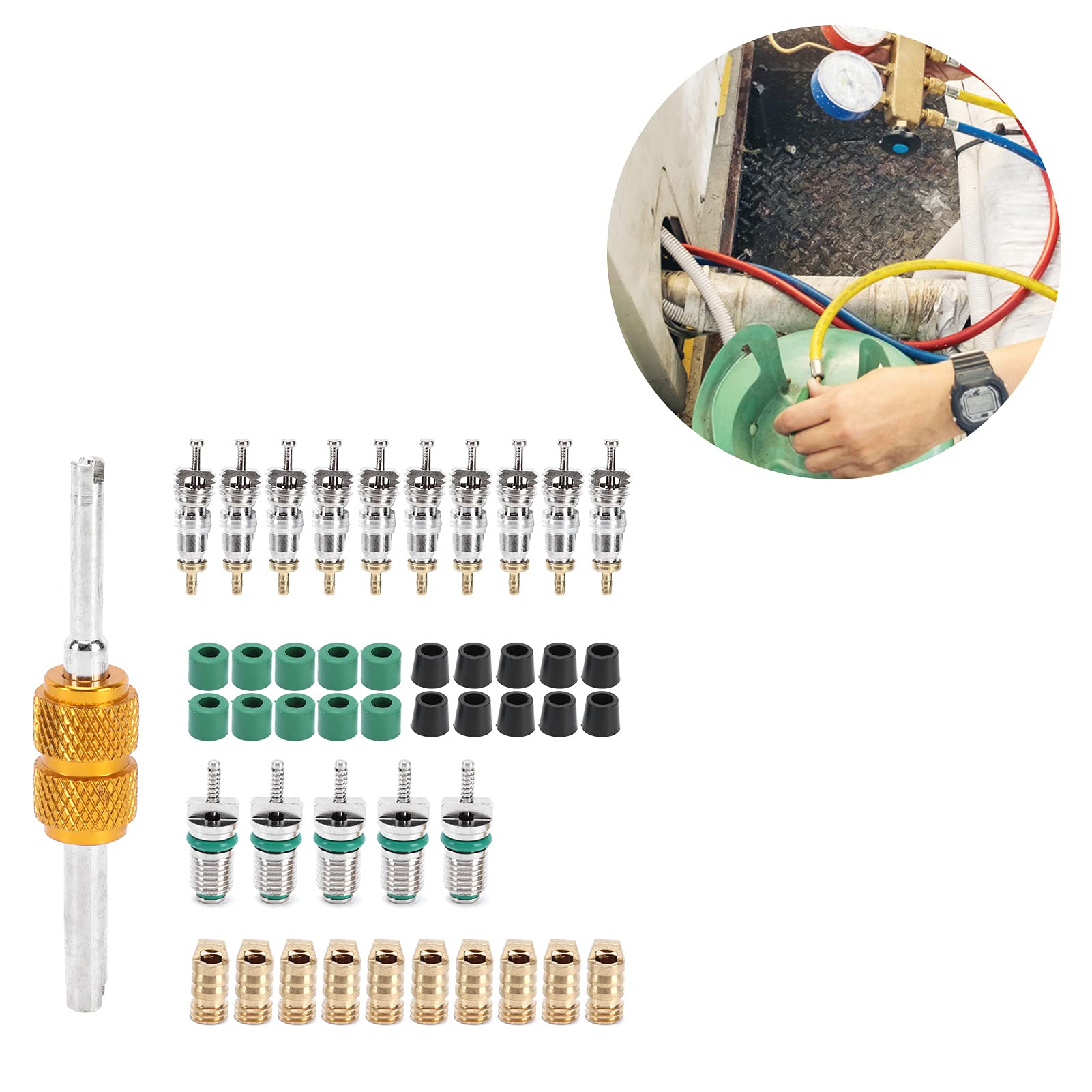 Acouto Nuclei della Valvola Schrader 46 pz/Set - Strumento di Smontaggio e Installazione per Aria Condizionata R410/R22/R134a