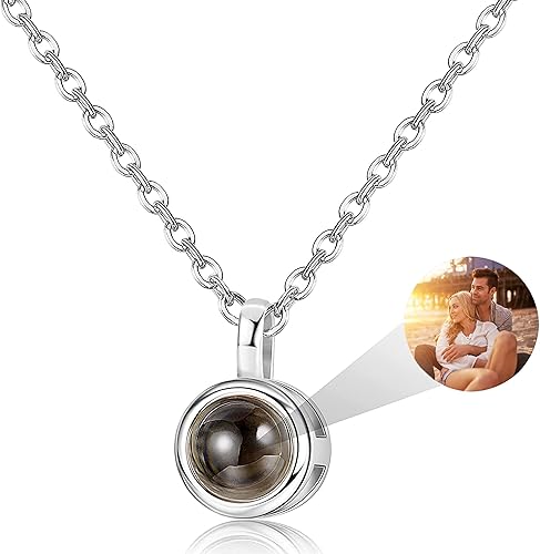 Collar de proyección de plata esterlina, collar de foto personalizado, collar personalizado con imagen en el interior para ella