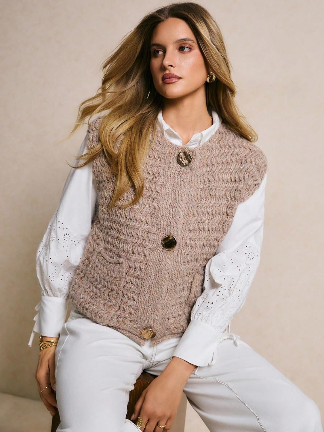 Women Fall Trendy Solid Color Sleeveless Knit Vest Sweater Vest Sweater Vest Top