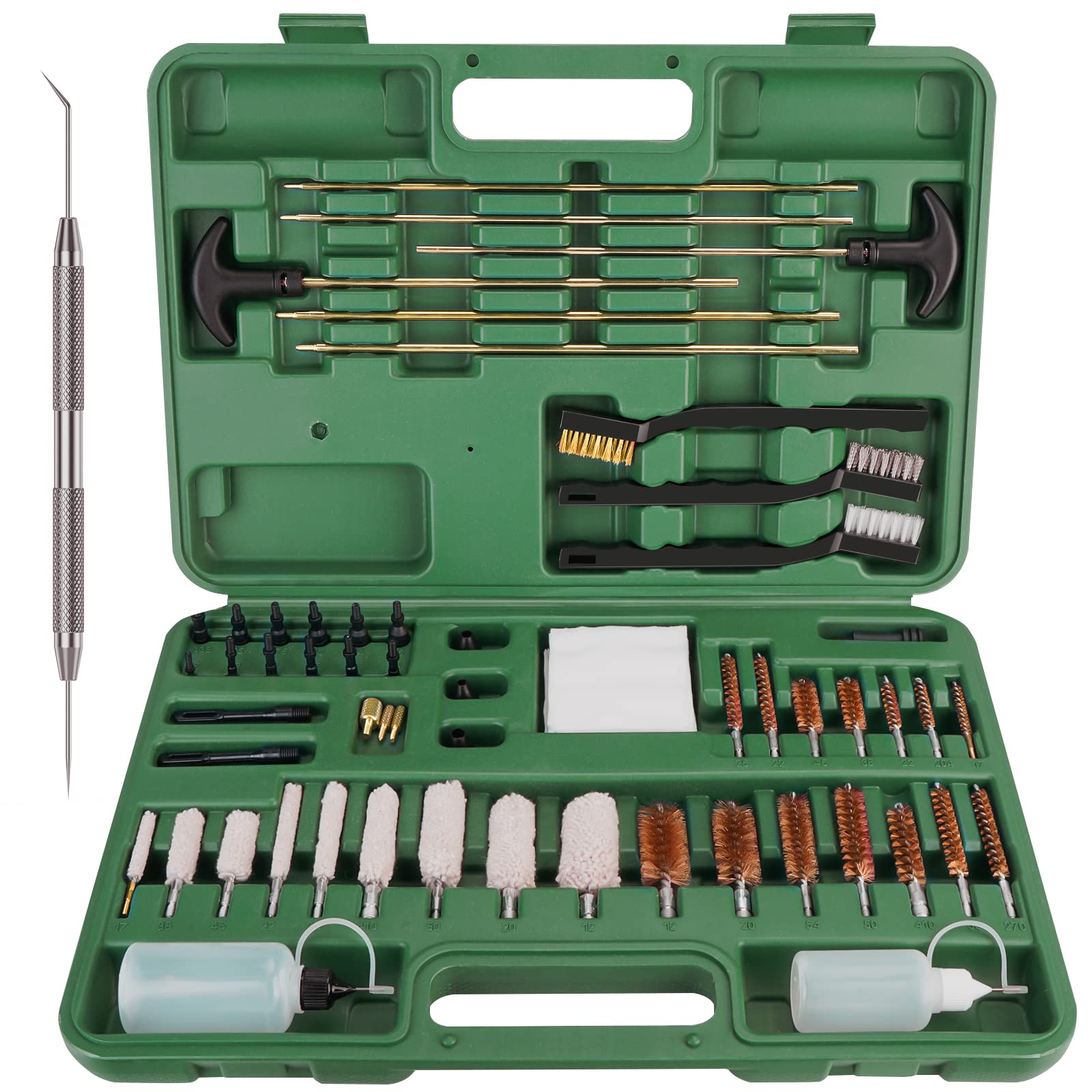 Universal Gun Cleaning Kit with Storage Case and Extra Stainless Steel Pick (Plastic Jags and Loops)