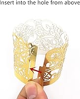 Vista 5 de 50 envolturas para velas, 50 piezas sin llama, velas decorativas para festivales, cumpleaños, bodas, fiestas (dorado)