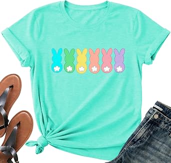 Easter Shirts for Women-Cute Easter Bunny Tee Tops Oh for Peeps Sake Shirt Rabbit Printing Short Sleeves