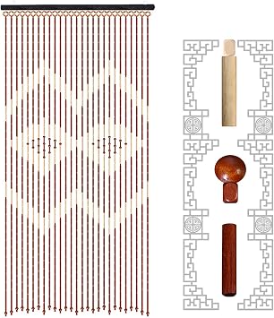 Brown Wood and Bamboo Beaded Curtain for Doorway Room Divider 35" W x 68.9" H, Bamboo and Wooden Doorway Beads-Boho Bohemian Curtain, Wall Decor for Panel Closet Room Dividers